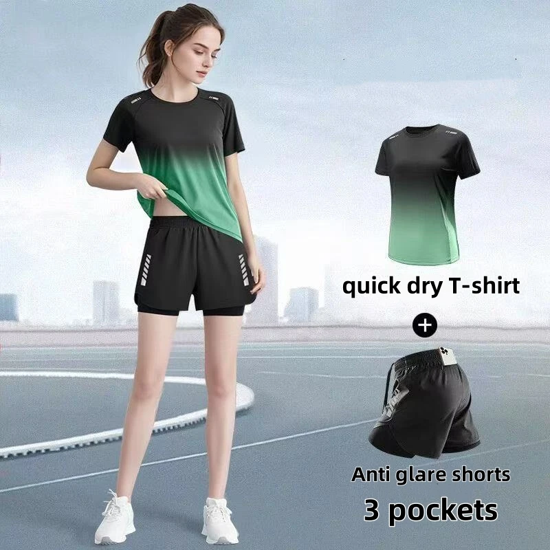 Badminton Jersey - レディーススポーツウェアセット、ランニングショーツ、Tシャツ、ヨガウェア、薄手フィットネスバドミントンウェア、通気性があり快適でフィット感抜群