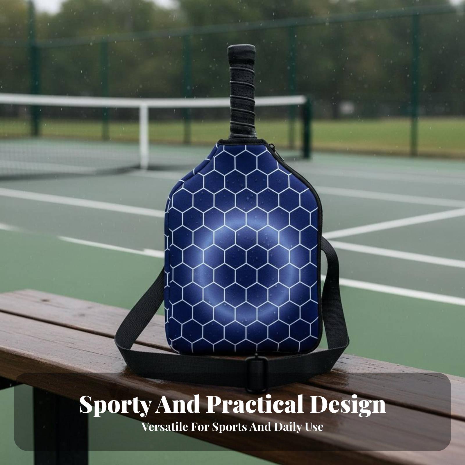 Racket Cover Bag - スポーティなネオプレン製ピクルボールラケットカバー、ピクルボールアクセサリー用キャリーバッグ、屋外競技やトーナメント用パドルバッグ