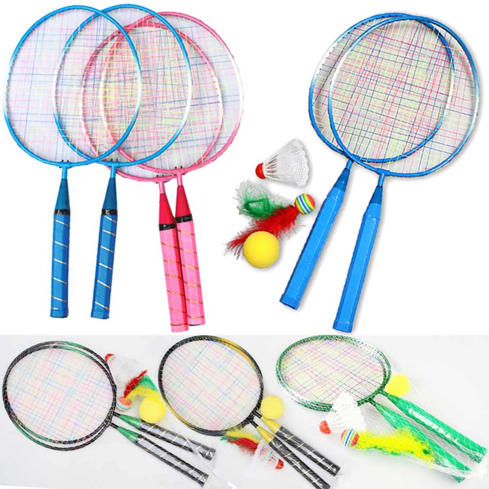 Badminton Raket - チタンメタル製子供用バドミントンラケット、ナイロンネットケーブル付き、やや柔らかいシャフトセット、ランダムカラー、演奏音機能付き