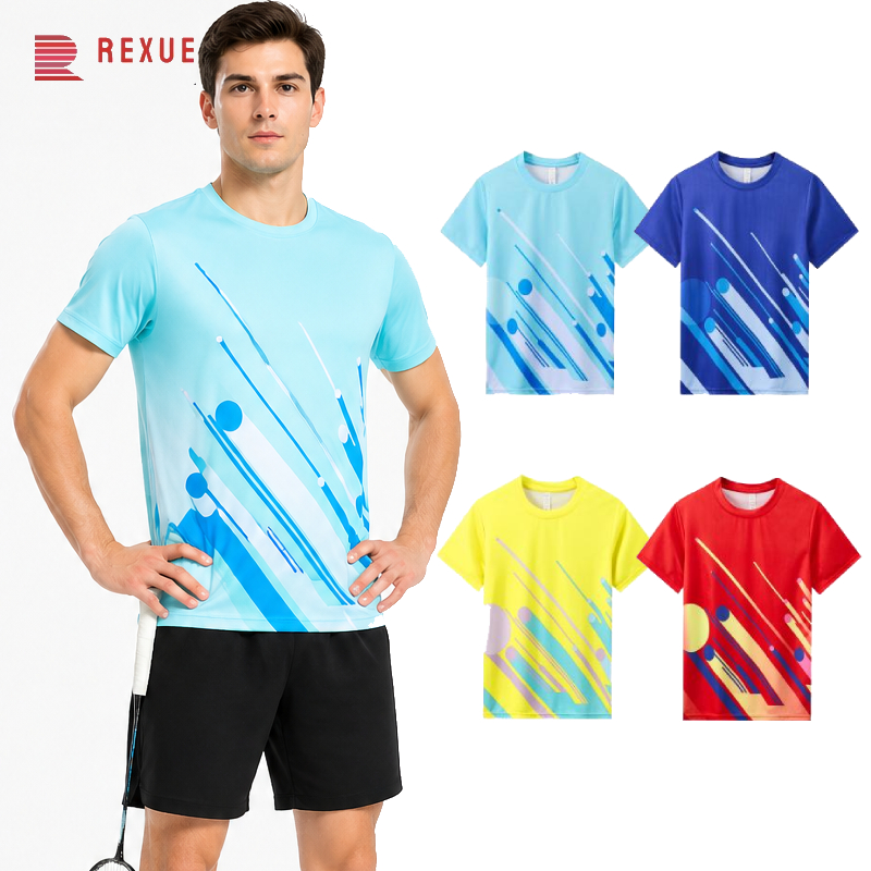 Badminton Jersey - 男性バドミントンシャツ速乾性通気性スポーツ Tシャツ 3D グラフィックサマートレーニングジャージラウンドネック