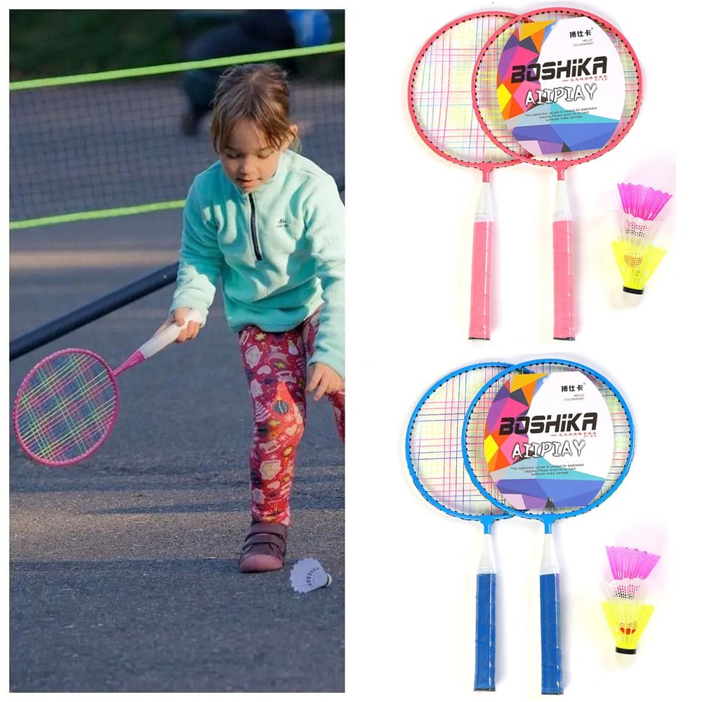 Badminton Raket - 子供のための軽量の鉄合金ダブルトラケットセット,バドミントンラケット,家族のゲームのおもちゃ,キャリングバッグ,スポーツ用品