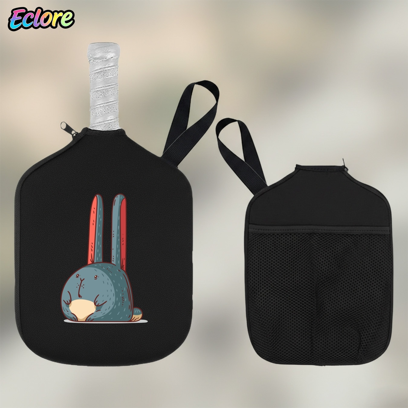 Racket Cover Bag - かわいいウサギのピックルボールパドルバッグ、耐久性のある漫画柄ラケットカバー、卓球、テニス、スポーツ、パーティー、ギフト、パドル用