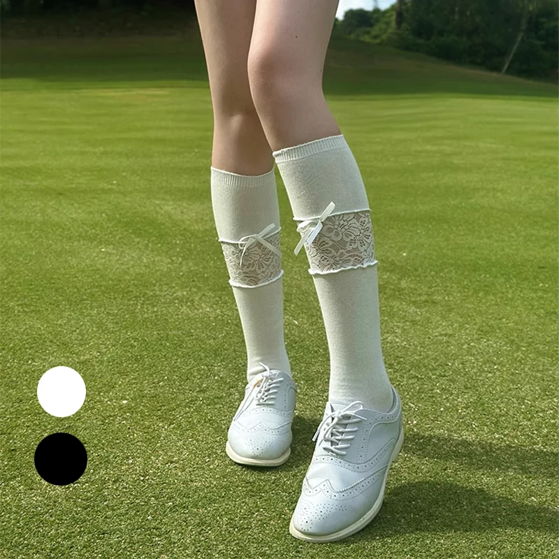 Ankle Support Badminton - 新しいかわいいゴルフソックス女性のレースの弓型スプライシングソックスニーハイストッキングサンシェード日焼け止めテニススポーツロングソックス