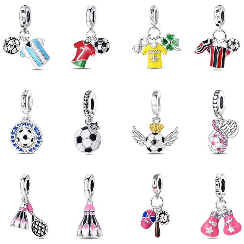 Badminton Jersey - ファッション 925 シルバーサッカージャージバドミントン野球ダンベルスポーツチャームビーズフィット 925 オリジナルブレスレット DIY