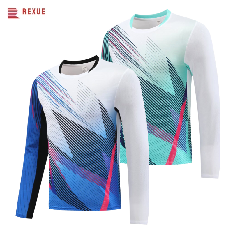 Badminton Jersey - ユニセックス長袖バドミントンシャツ、卓球ジャージー、Vネック、ピンポンシャツ、プロのピックルボールアパレル、男性と女性のアパレル