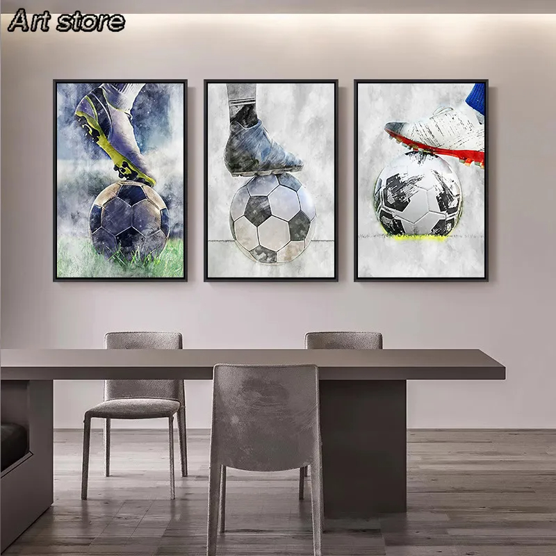 サッカーバスケットボールポスターキャンバス絵画現代サッカー少 - Badminton Zone のレビューと価格