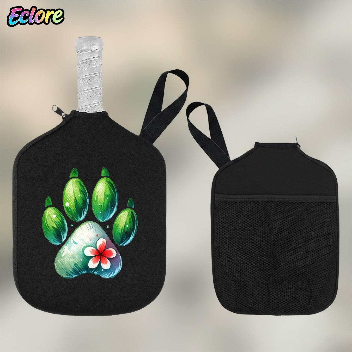 グリーン水彩画の足跡模様パドルカバー、耐久性のあるピックルボ - Racket Cover Bag のレビューと価格