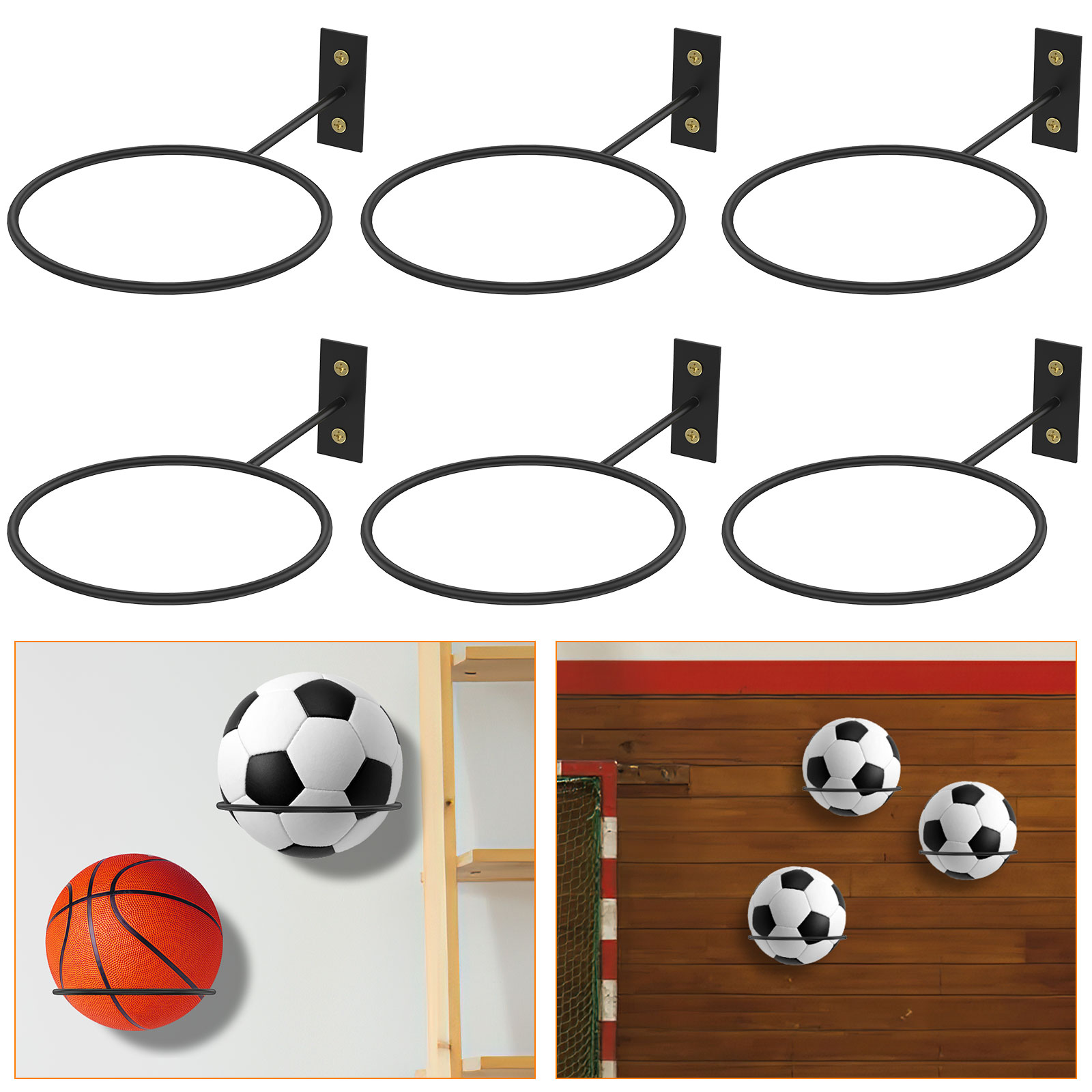 6個入りサッカーボールディスプレイ棚、壁掛けバスケットボール - Badminton Zone のレビューと価格
